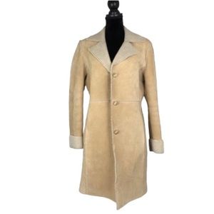 Vintage Guess Women’s Leather Suede Coat Tan Sherpa Lined Retro 90's Size Large